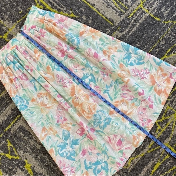 Vintage Alicia Pastel Floral Cottagecore Pleated Elastic Waist A Line Midi Skirt - Picture 6 of 6